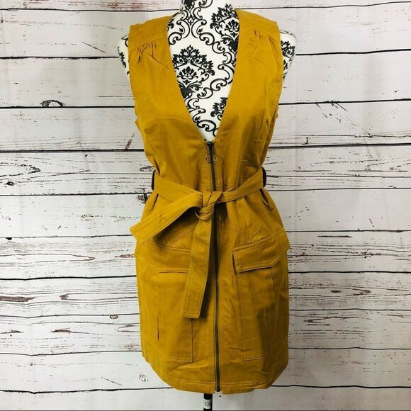 Revolve Stevie May Alto Cotton Twill Belted Zip Up Mini Dress Mustard Yellow - Picture 3 of 11